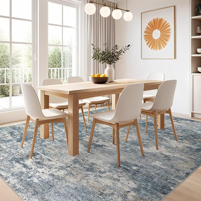 Nakagishi 6x9 Area Rugs Living Room: Washable Abstract Large Neutral Soft Rug Stain Resistant Modern Indoor Floor Non-Slip Carpet for Bedroom Nursery Kids Playroom Office Dining Room Dorm-Blue Brown