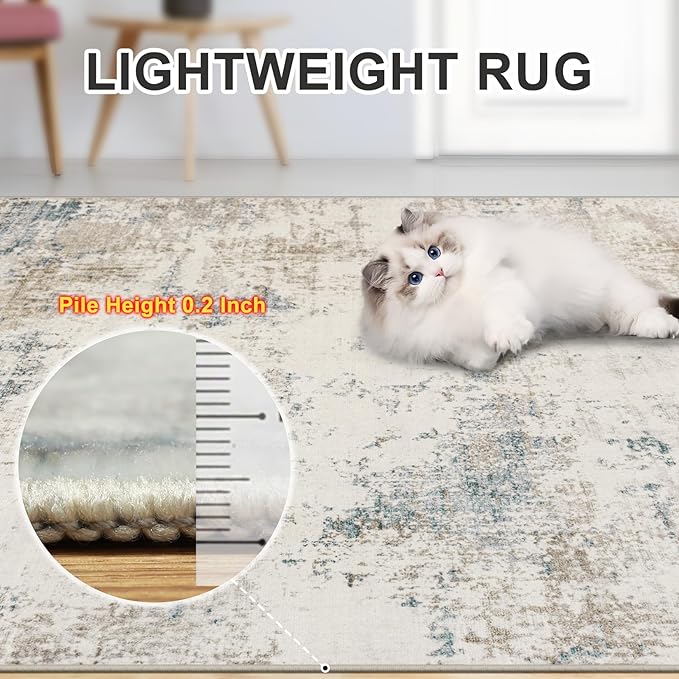 Area Rugs 9x12 Living Room - Washable Rug Modern Abstract Soft Large Neutral Non-Slip Carpet Indoor Floor Stain Resistant Thin Carpets for Bedroom Dining Room Farmhouse Nursery Home Office Multi