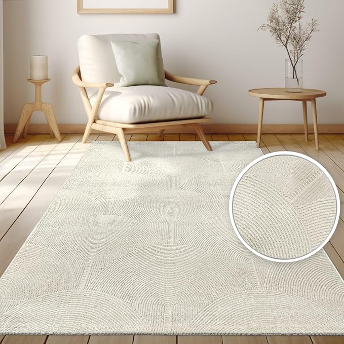 Paco Home Modern Area Rug with Minimalist Arched Lines in Neutral Cream, Size: 4' x 5'3"