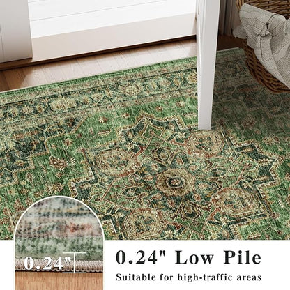 4x6 Area Rug for Bedroom Machine Washable Low Pile Vintage Distressed Rugs Stain Resistant Faux Wool Rug Ultra Soft Non-Slip Area Rugs for Living Room, Playroom, Kitchen,Home Office