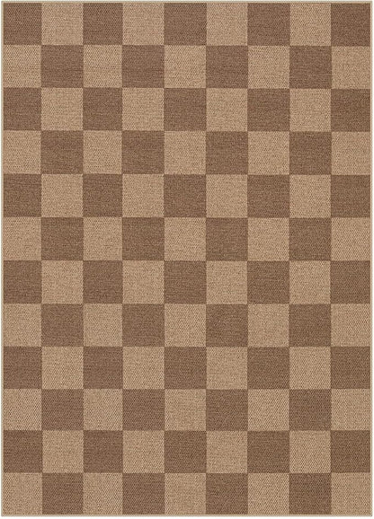 Lahome Checkered Easy Jute Living Room Rugs, 5x7 Large Dining Room Office Carpet Farmhouse Washable Area Rug, Checkerboard Neutral Non Slip Indoor Outdoor Carpet for Bedroom Entry Patio