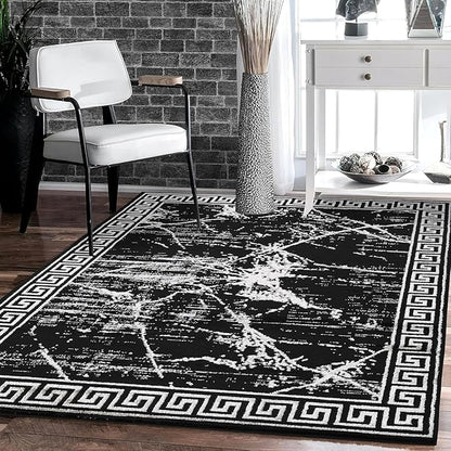 GLORY RUGS Area Rugs Marble 2x7 Black Gray Carpet Modern Abstract Rug Living Room Dining Bedroom Rug