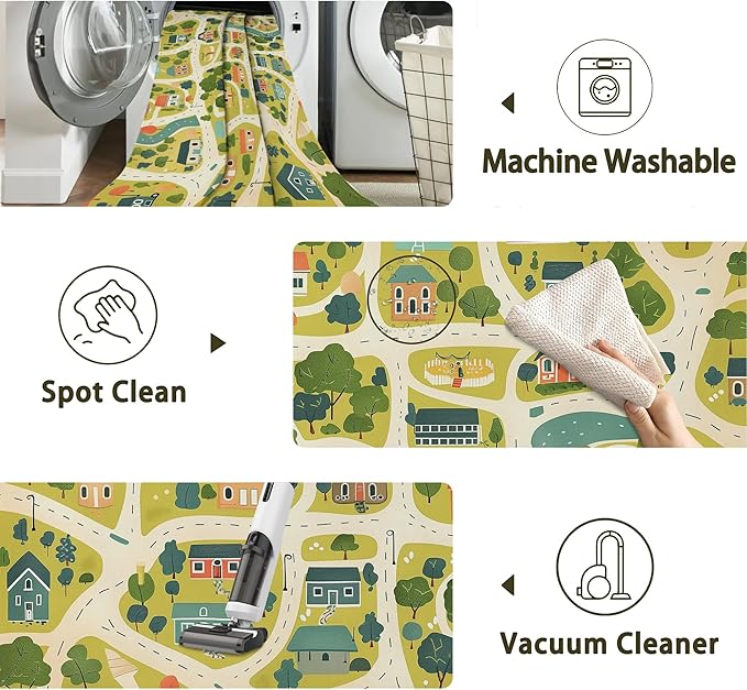 Cute Map Cars Washable 3x5 Area Rugs for Living Room, Thin Low Pile Contemporary Carpet, Non-Slip Base Lightweight Rug