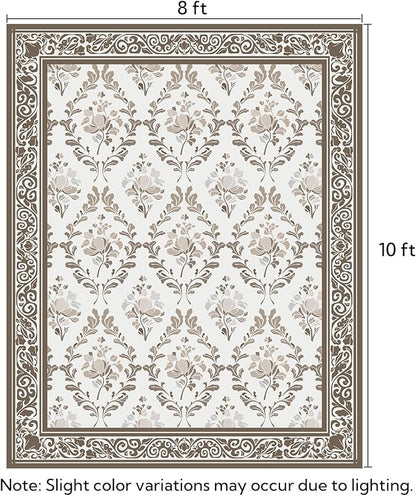 SOULFUL Medium Pile 8x10 Rugs for Living Room - Soft Underfoot Large Area Rug - Brown Boho Floral - Washable Non-Slip - Perfect for Bedroom Kids Room Under Dining Table Office