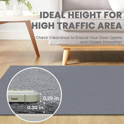 Small Area Rugs 2x3 Ft Washable Rugs for Entryway Non Slip Kitchen Mat Cotton Woven Door Mat Indoor Entrance Front Door Rugs for Foyer Bathroom Kitchen, Grey