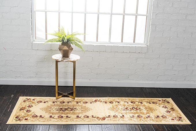 Rugs.com Chateau Collection Rug – 3' x 19' 8 Runner Cream Medium Rug Perfect for Hallways, Entryways