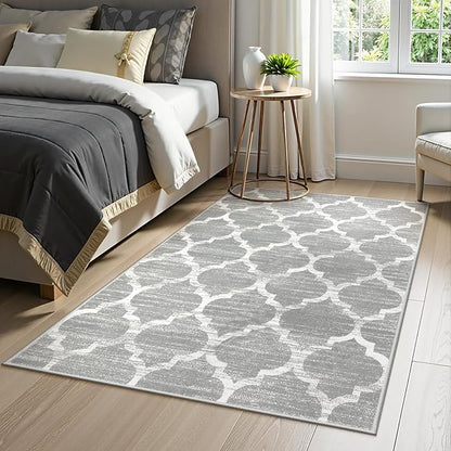 Lahome Moroccan Bedroom Rug - 3’x5’ Area Throw Washable Rugs Small Non-Slip Accent Distressed Floor Carpet for Door Mat Entryway Living Room Kitchen Laundry Dorm Decor (3’ X 5’, Gray)