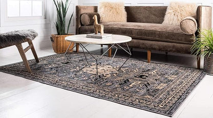 Unique Loom Taftan Collection Border Geometric Tribal Inspired Design Area Rug (9' 10 x 13' 0 Rectangular, Gray/ Black)