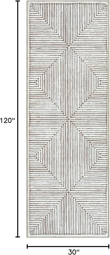 Bloom Rugs Washable Non-Slip 10 ft Runner - Brown Striped Runner for Entryway, Hallway, Bathroom, and Kitchen - Exact Size: 2.5' x 10'