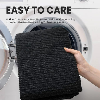 EARTHALL Washable Runner Rug 2x5 Ft Non Slip Runners for Hallways Cotton Rubber Backed Kitchen Runner Braided Indoor Floor Carpet Runners for Entryway, Hallway, Kitchen, Bedroom, Black