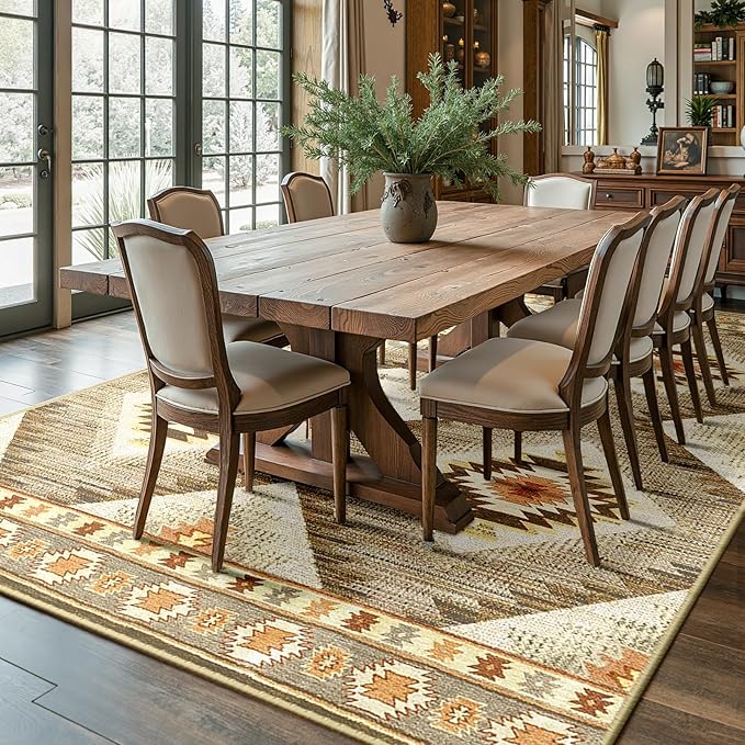 Area Rug 3x4 Rug Machine Washable Non-Slip Low Pile Print Pattern Western Rug for Living Room Bedroom Entryway Tribal Series-Cream/Camel