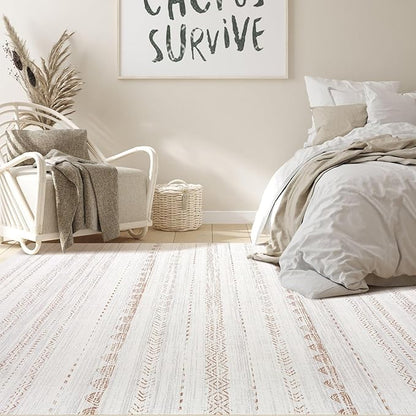 Nakagishi Area Rug Living Room Rugs: 5x7 Washable Boho Large Neutral Farmhouse Soft Moroccan Stain Resistant Indoor Carpet for Bedroom Nursery Kids Playroom Office Dining Room Home House Decor- Brown