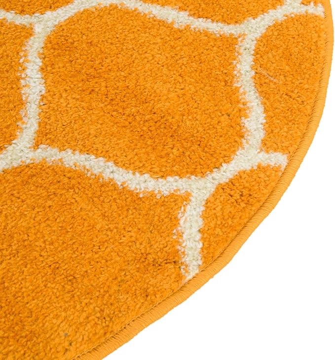 Rugs.com Lattice Frieze Collection Rug – 3' Round Orange Medium Rug Perfect for Kitchens, Dining Rooms