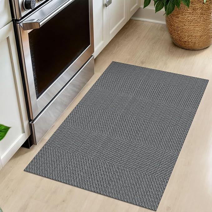 IOHOUZE Small Area Rug 2x3 Washable Woven Rugs for Entryway Non Slip Rubber Backed Front Door Rugs Indoor Doormat Throw Rug Floor Carpet for Entrance Kitchen, Charcoal/Dark Grey