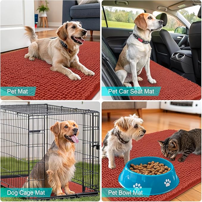 OLANLY Dog Door Mat for Muddy Paws 24x16, Absorbs Moisture and Dirt, Absorbent Non-Slip Washable Doormat, Quick Dry Chenille Mud Mat for Dogs, Entry Indoor Entryway Carpet for Inside Floor, Maple Red