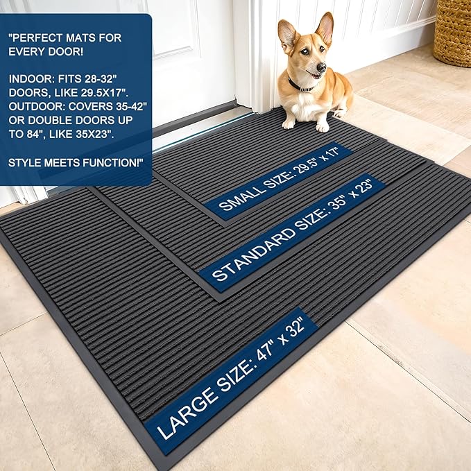 OLANLY Front Door Mat Indoor Outdoor Entrance, Waterproof Heavy Duty Doormat, Fade Resistant, Low Profile, Easy Clean Patio Porch Welcome Floor Mats for Entry, 71x47, Charcoal Grey