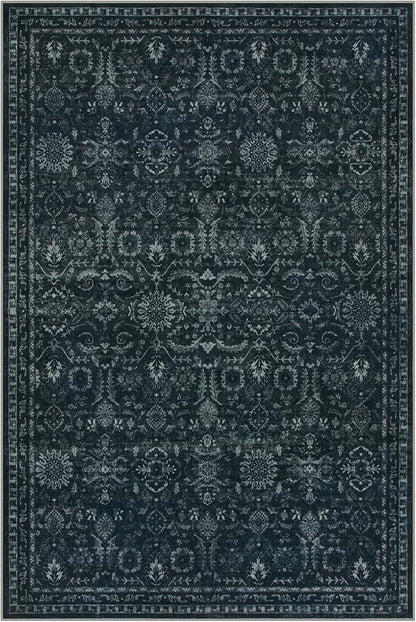 Lahome Washable Black Living Room Rug 6x9,Boho Dining Room Rugs for Under Table,Soft Stain Resistant Thin Carpets for Office Decor,Vintage Dark Carpet for Bedroom