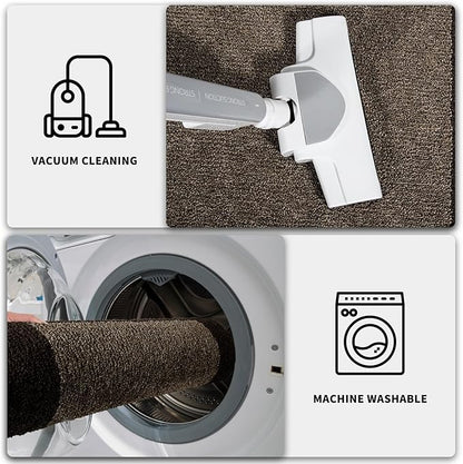 PURRUGS Dirt Trapping Door Mat 24" x 70", Non-Slip/Skid Machine Washable Entryway Rug, Shoes Scraper, Throw Rug, Super Absorbent Area Rug for Muddy Wet Shoes and Paws, Grayish Brown & Coffee