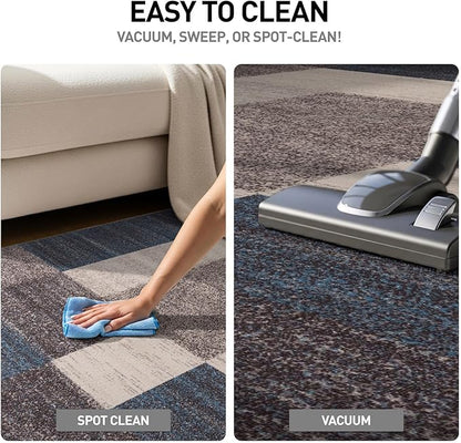 Rugshop Geometric Modern Boxes Design Non-Slip (Non-Skid) Carpet for Hallway,Kitchen,Entryway Runner Rug 2'7" x 10' Blue