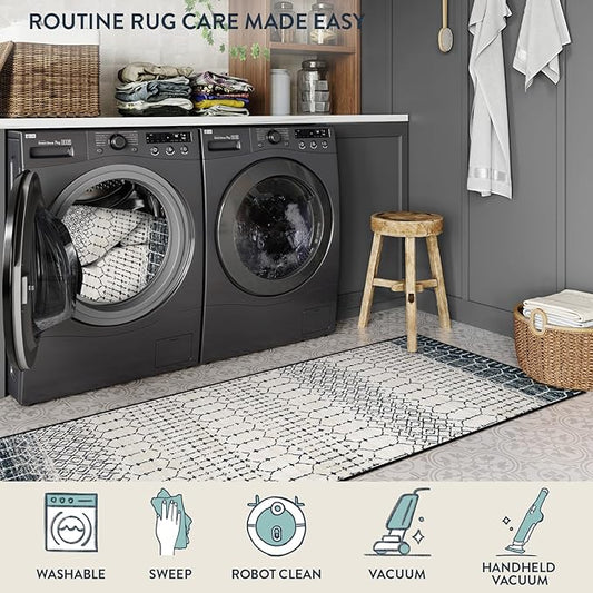 Lahome Moroccan Door Rugs for Entryway Indoor 2x3 Non-Slip Washable Front Door Mat Stain Resistant Untra-Thin Black Small Kitchen Rug, Geometric Print Inside Door Mats for Home Entrance Bathroom Sink