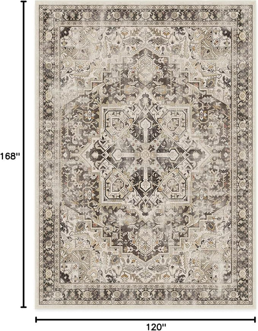 RUGGABLE Washable Vintage Area Rug – Kamran Hazel 10x14, Stain-Resistant, Non-Slip – Large Machine Washable Rugs for Living Room, Bedroom, Hallway, Entryway & Office–with Standard Pad