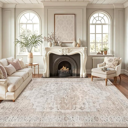 LUMI Washable 5x8 Area Rug for Living Room, Ultra Soft Vintage Rug with TPE Non Slip Backing, Stain Resistant, Low Profile Carpet High Traffic for Bedroom, Dining Room