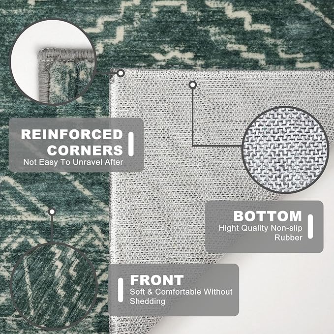 KILOCOCO Boho Entryway Rug 2x3 Printed Small Area Rug Indoor Door Mat Machine Washable Kitchen Rugs Super Soft Non Slip Throw Rugs for Bedroom Entrance Geometric Laundry Room, Green
