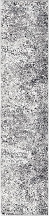 2X10 Washable Runner Rug for Hallway: Soft Neutral Modern Abstract Area Rug - Non-Slip Low Pile Long Throw Indoor Carpet for Kitchen Entryway Kitchen Bedroom Laundry - Grey