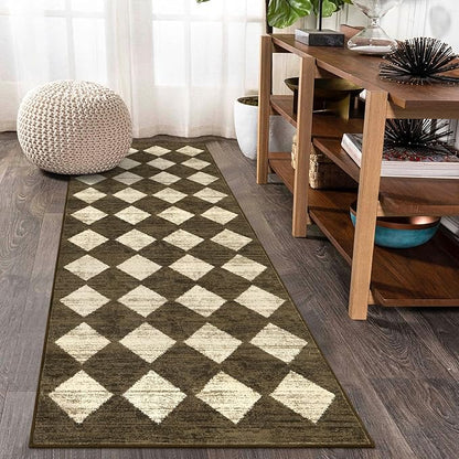 Lahome Washable Kitchen Runner Rug, Rug Runners for Hallways 6 Feet Non Slip Long Bathroom Rugs Runner, Moroccan Trellis Non Skid Low Pile Laundry Room Carpet Runners for Bedroom Entryway, 2x6 Brown
