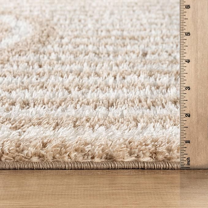 Rugshop Abstract Arch Shag Area Rug Beige 7' 10" x 10' Perfect for Large Living Rooms, Dining Areas, or Master Bedrooms