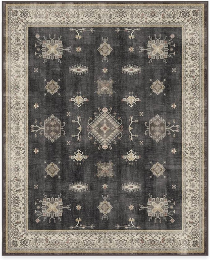 RUGGABLE Washable Vintage Area Rug – Verena Dark Wood 8x10, Stain-Resistant, Non-Slip – Large Machine Washable Rugs for Living Room, Bedroom, Hallway, Entryway & Office–with Cushioned Pad