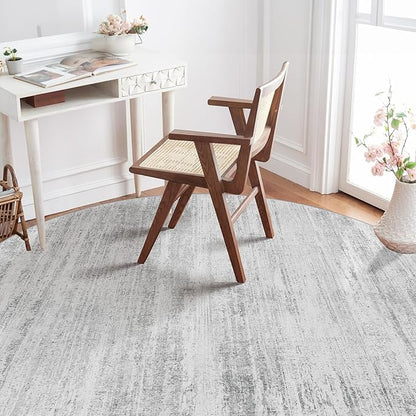 MUJOO Round Rugs 5ft,Circle Area Rug Washable,Circular Rugs for Living Room Dining Room,Modern Abstract Non Slip Throw Carpet Accent Neutral Grey