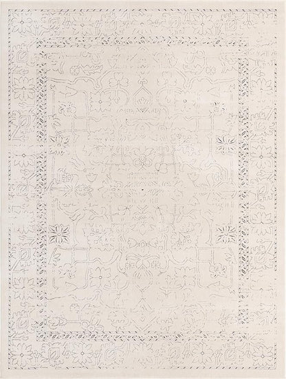 Unique Loom Isabella Collection Area Rug - Adjani (9' x 12' 2" Rectangle, White/ Blue)