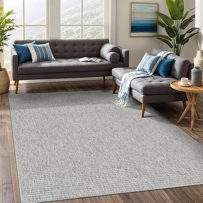 Beverly Rug Easy Jute Gray Rug 4x6 Solid Washable Durable Outdoor Indoor Area Rugs for Living Dining Room Patio Office Stain Resistant Non Shedding Casual Indoor Outside Carpet (4 x 6 Gray)
