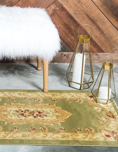 Rugs.com Chateau Collection Rug – 10 Ft Runner Green Medium Rug Perfect for Hallways, Entryways