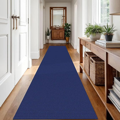 IOHOUZE Washable Runner Rug 2.6x12 Non Slip Extra Long Hallway Runner Entryway Runner Indoor, Kitchen Rugs Woven Cotton Floor Carpet for Hall Entrance Stair, Royal Blue/Navy