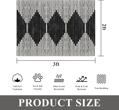 HelloTree 2x3 Entryway Rug, Indoor Small Machine Washable Area Rug Non Slip Backing Home Decor Floor Decoration Mat Boho Rugs for Entrance Kids Room Bedside Bedroom Resistant Carpet