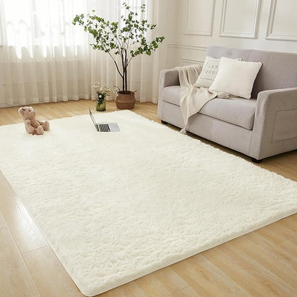 Andency Cream Soft Area Rugs for Living Room Bedroom, 5x8 Fluffy Shaggy Bedside Rug, Non-Slip Large Shag Fuzzy Plush Carpets for Bedroom Kids Dorm Nursery Home Decor Aesthetic