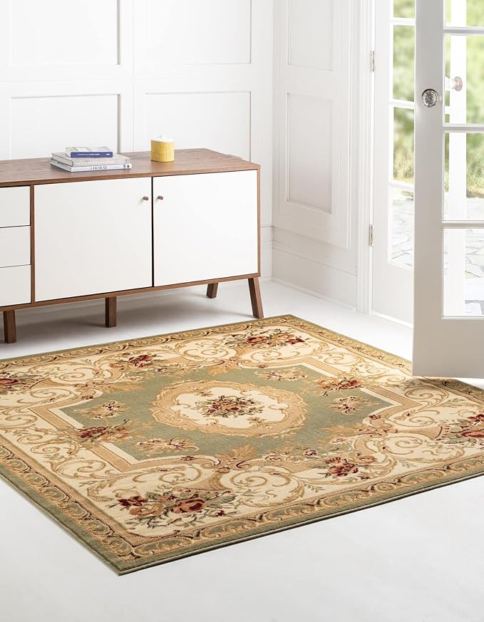 Rugs.com Chateau Collection Rug - 5 Ft Square Green Medium Pile Rug