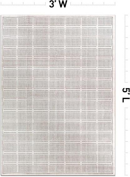 Rugshop Bohemian Stripe Lines Washable Non Slip Area Rug 3' x 5' Ivory