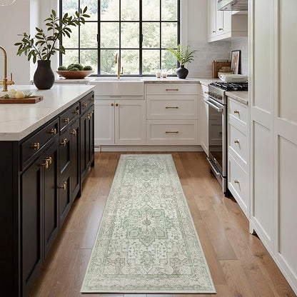 GENIMO 2x7 Runner Rugs for Hallway, Machine Washable Non Slip Vintage Rugs, Low Pile Lightweight Soft Print Rug for Enrtyway, Corridor, Home Office, Kitchen, Oat Light