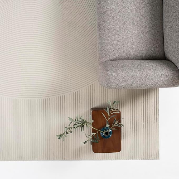 Revival Rugs Record 6'7"x9' Washable Area Rug for Living Room Bedroom - 100% Recycled Oeko-TEX Certified, Medium Pile, Beige, Cream