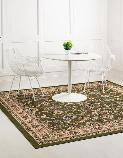 Rugs.com Yasmin Collection Rug – 8 Ft Square Green Medium Rug Perfect for Living Rooms, Kitchens, Entryways