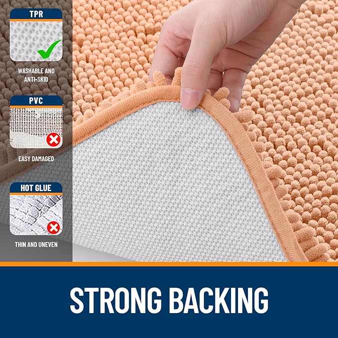 OLANLY Bathroom Rugs 24x16, Extra Soft Absorbent Chenille Bath Rugs, Rubber Backing Quick Dry, Machine Washable Bath Mats for Bathroom Floor, Tub and Shower, Home Decor Accessories, Peach