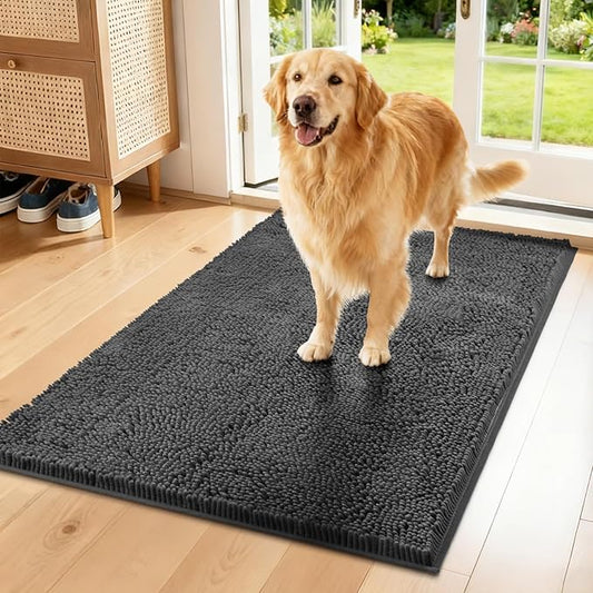 Chenille Absorbent Front Door Mat 72" x 36", Dog Door Mat for Muddy Paws, Trap Dirt Doormat, Mud Mat for Dogs, Washable Non Slip Outdoor Indoor Doormats for Entryway, Grey