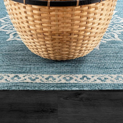 CAMILSON Outdoor Rug 6x9 Medallion Aqua Modern Area Rugs for Indoor and Outdoor Patios Kitchen and Hallway Mats Washable Porch Deck Outside Carpet (Medallion Aqua 6 x 9)