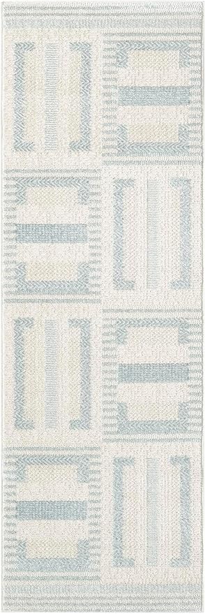 Nourison Home Nordic Ivory Blue 2' x 6' Area Rug - Easy Clean, Non Shedding, Bed Room, Living Room, Dining Room, Kitchen (6' Runner)