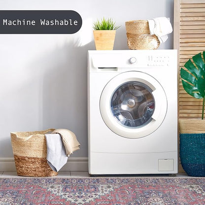 GLN Rugs Traditional Collection - Machine Washable Area Rug, Traditional Washable, Non Slip, Low Pile Chenille Rug, Living Room, Bedroom, Kitchen Rug (2'6" x 7' Multi Blue)