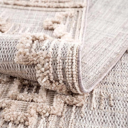 Hauteloom Ampusungan Modern Moroccan Medallion Farmhouse Living Room, Bedroom Area Rug - High Low - High Pile Carpet - Cream, Beige, Brown, Beige - 6'7" x 9'