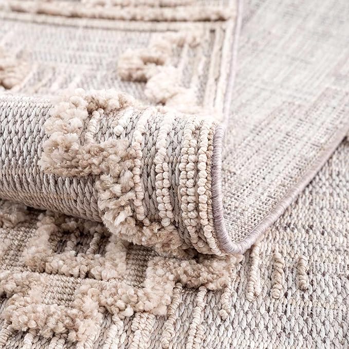 Hauteloom Ampusungan Modern Moroccan Medallion Farmhouse Living Room, Bedroom Area Rug - High Low - High Pile Carpet - Cream, Beige, Brown, Beige - 5'3" x 7'